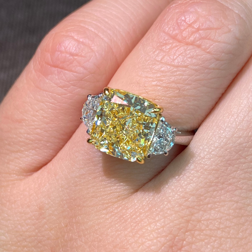 5 Carat Fancy Yellow Cushion Cut Diamond Ring