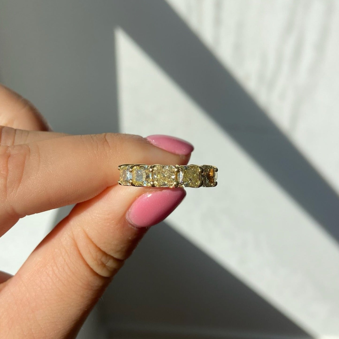 yellow diamond eternity band, half eternity band, yellow diamond ring, yellow diamond wedding ring
