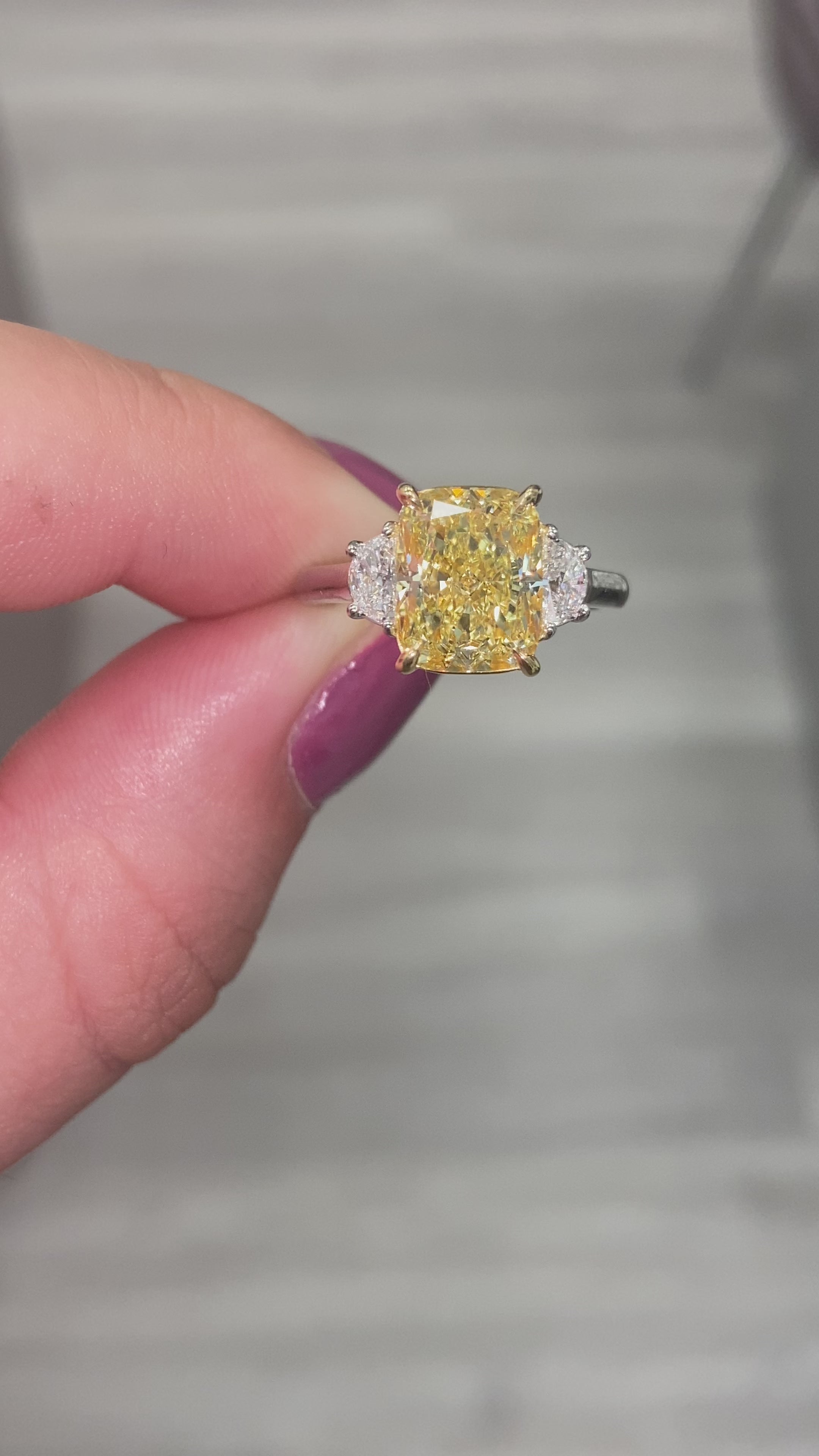 3.48ct Fancy Yellow Cushion Diamond Ring