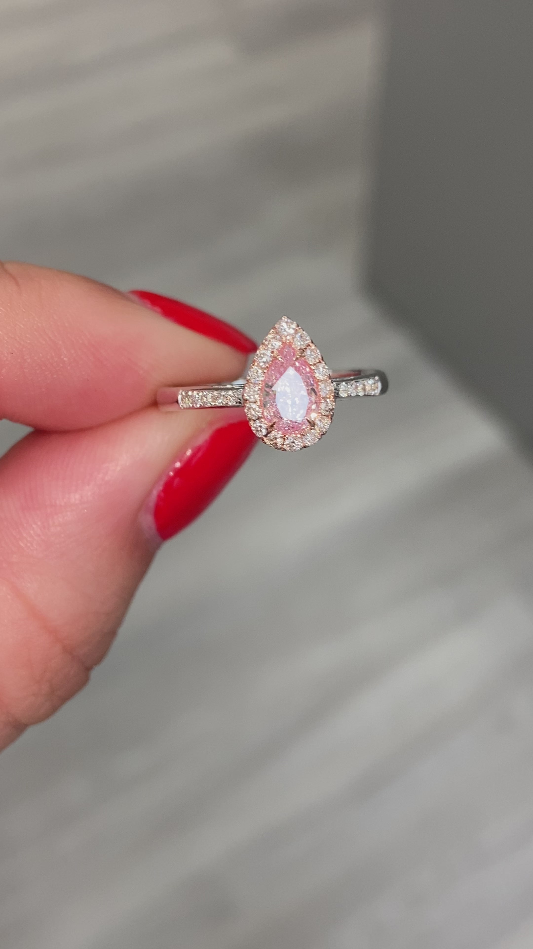 Tiffany Soleste double halo engagement ring with pink diamonds in platinum.