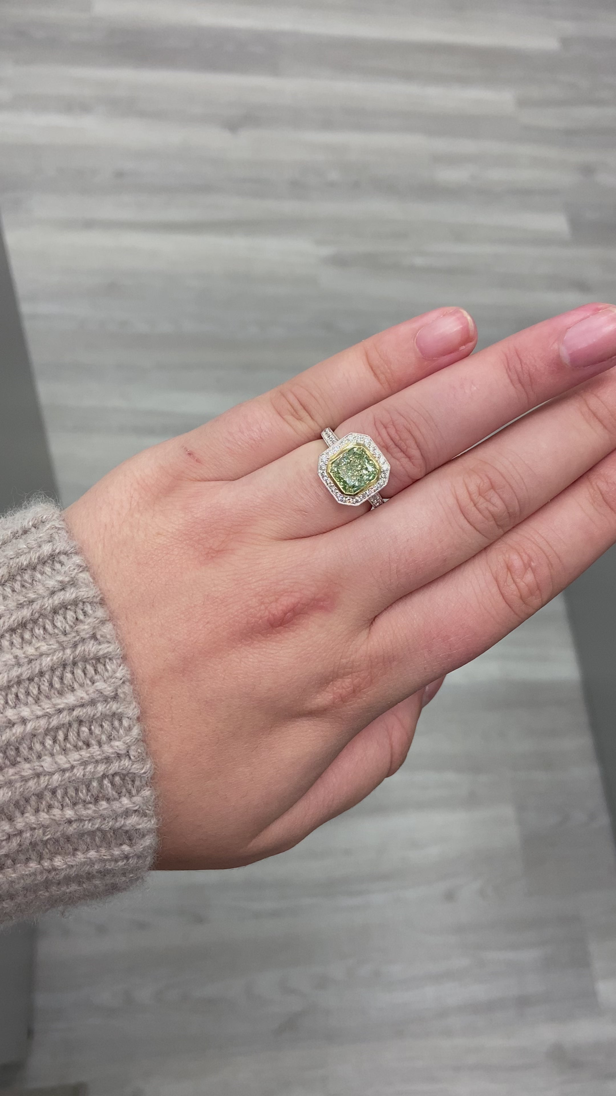 3.03ct GIA Fancy Light Greenish Yellow Diamond Ring