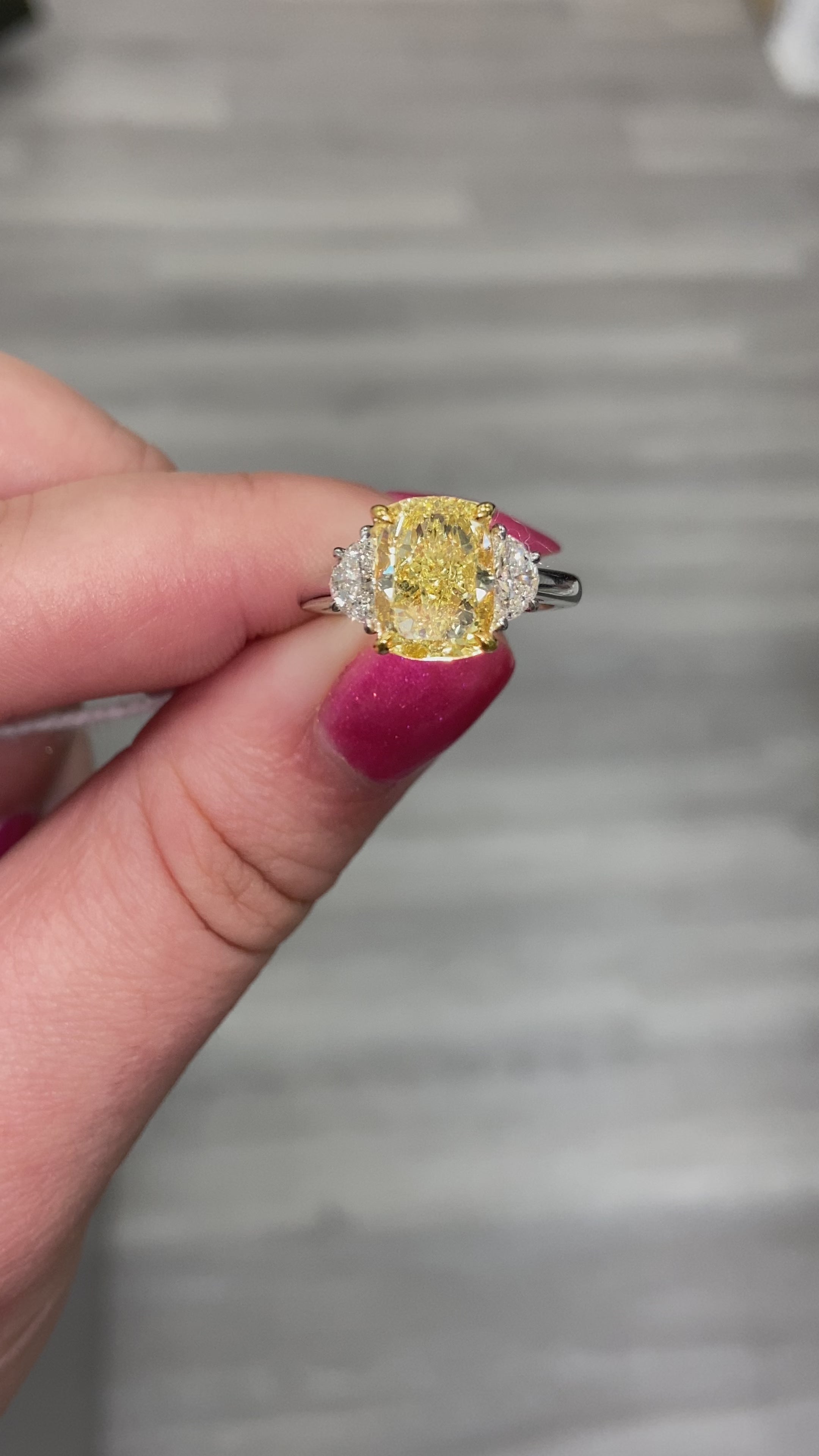 3.70ct Fancy Yellow Cushion Diamond Ring