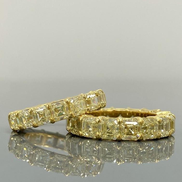 asscher cut diamonds. yellow asscher cut diamonds. Diamond eternity ring. Diamond wedding band. Yellow diamond jewelry. 