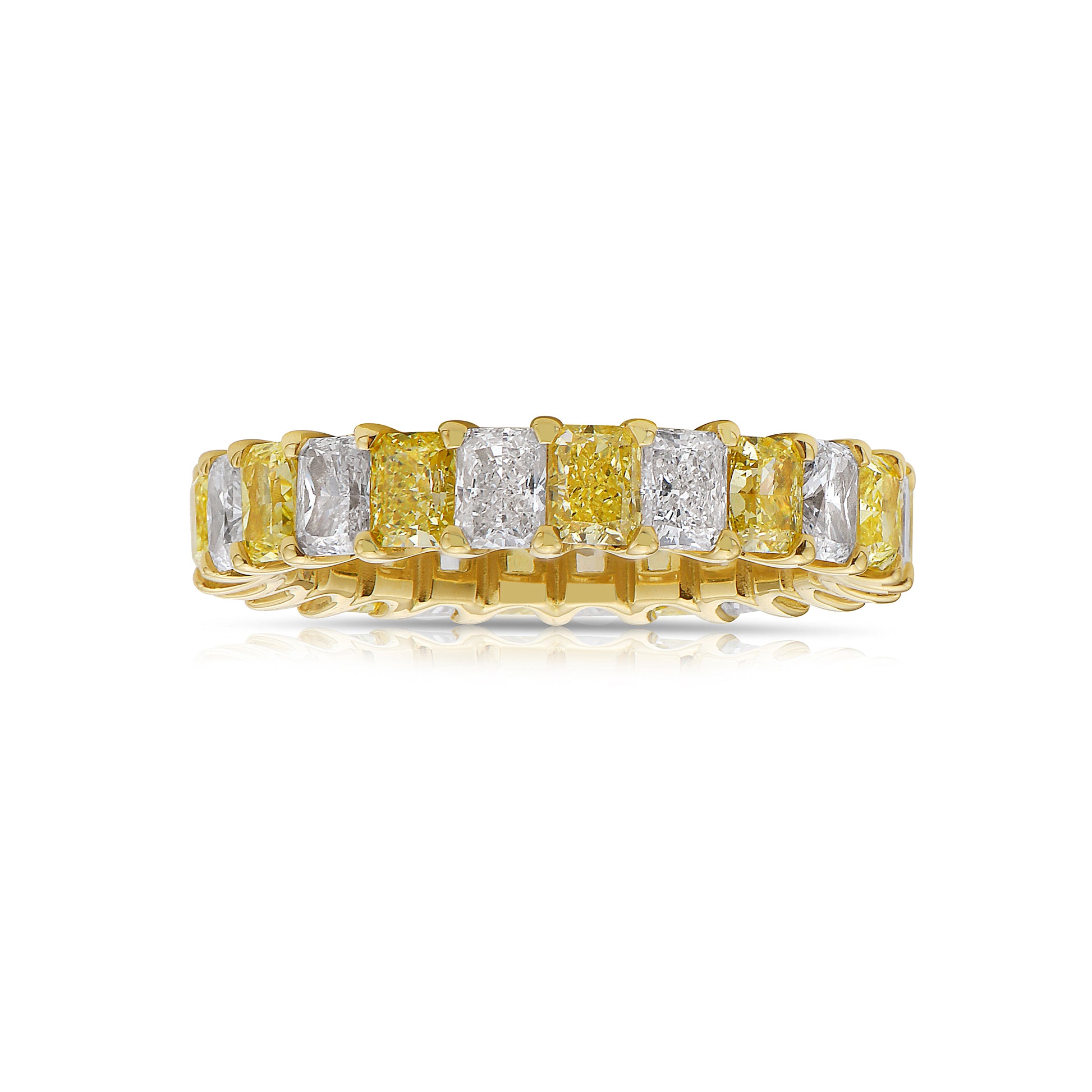 Alternating Fancy Yellow and White Diamond Eternity Band. elongated radiant diamonds 