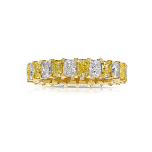 Alternating Fancy Yellow and White Diamond Eternity Band. elongated radiant diamonds 