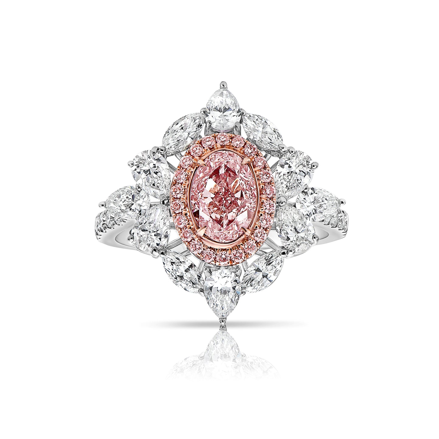 pink diamond ring. pink diamond oval. very light pink diamond