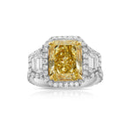 5 carat GIA Elongated Radiant Light Yellow Diamond Three-Stone Ring