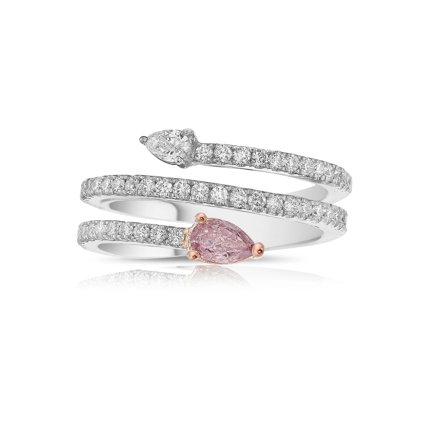 pink diamond ring. pink diamond spiral ring. pink pear diamond