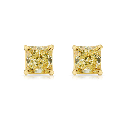 diamond studs. yellow radiants. yellow diamond earring. yellow diamond studs