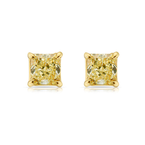 diamond studs. yellow radiants. yellow diamond earring. yellow diamond studs