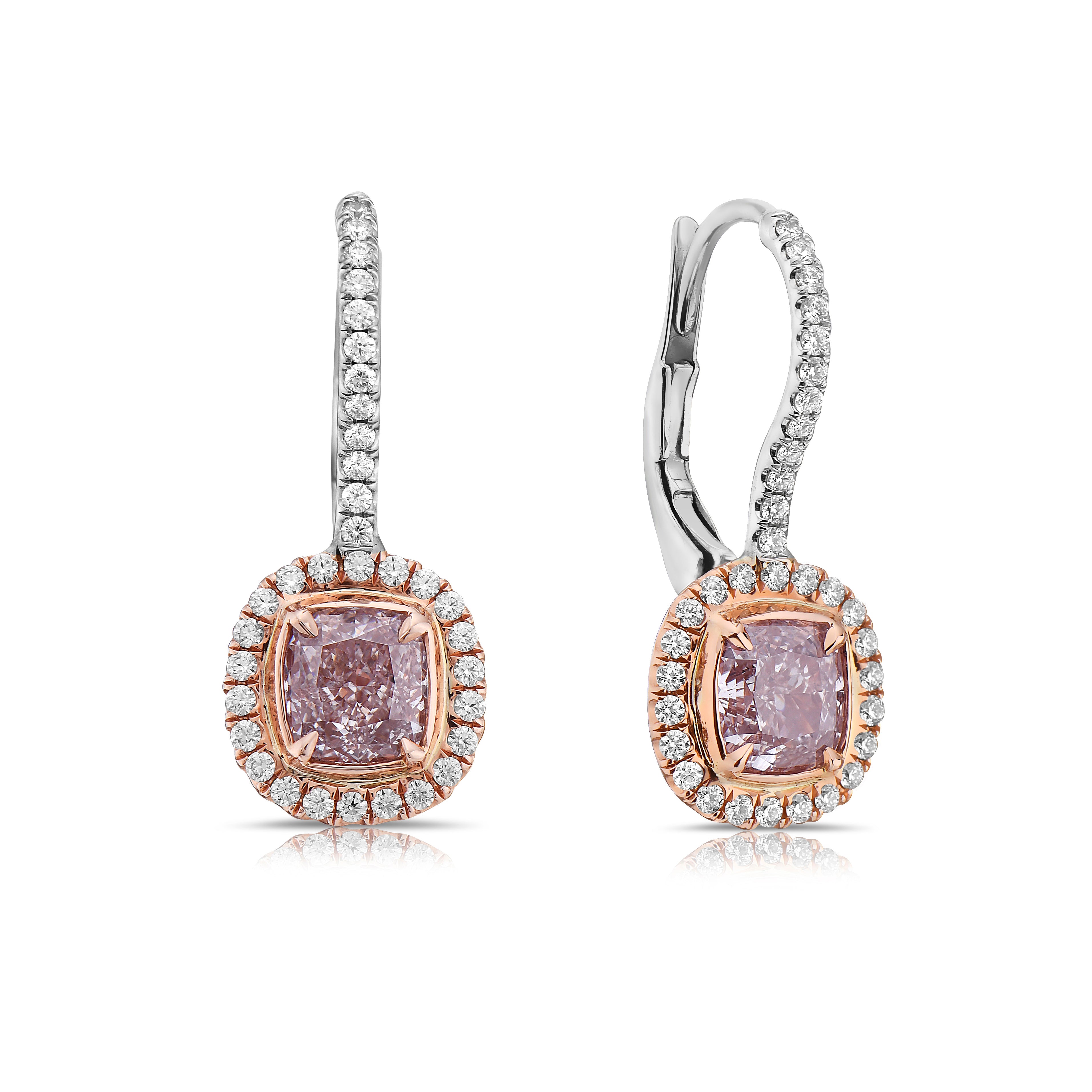 2.92ct Very Light Pink Cushion Diamond Drops Earrings
