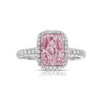 Unique pink diamond ring. pink radiant cut diamond. light pink diamond.