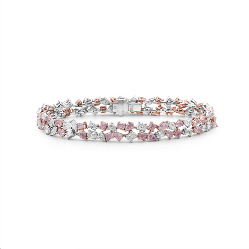 Pink diamond bracelet. pink diamond pear shape bracelet. Pink tennis bracelet. Natural pink diamond bracelet. Multi row pink diamond bracelet. Pink diamond jewelry.
