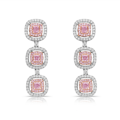 Natura light pink diamond earrings. Light pink earrings. Natural light pink diamond earrings. Gia certified light pink diamond earrings. Natural pink diamonds.