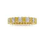 Alternating Fancy Yellow and White Diamond Eternity Band. elongated radiant diamonds.