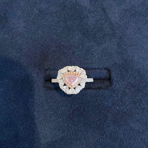 Unique light pink elongated diamond ring. Natural pink diamond heart shaped.