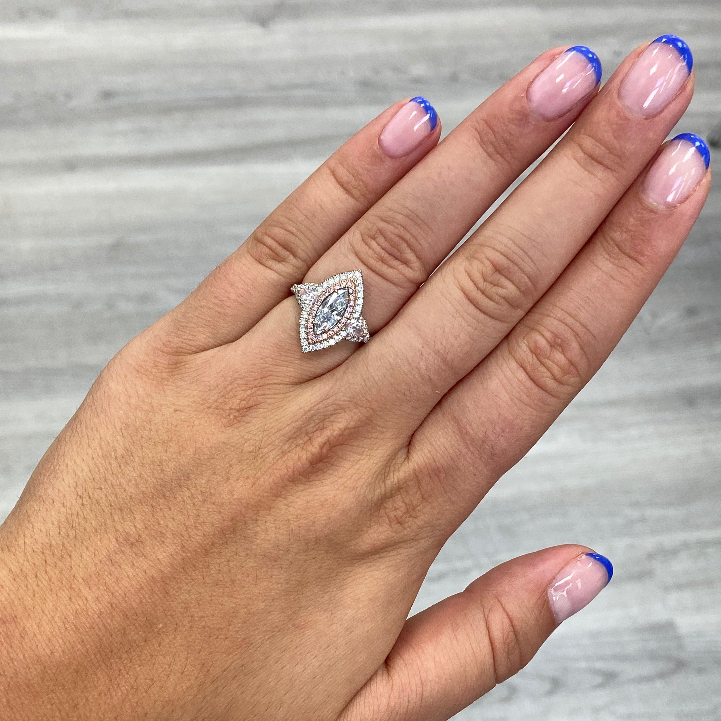 1.01ct Light Blue Marquis Diamond Ring