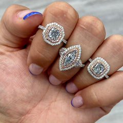 blue diamond ring. blue diamond cushion.