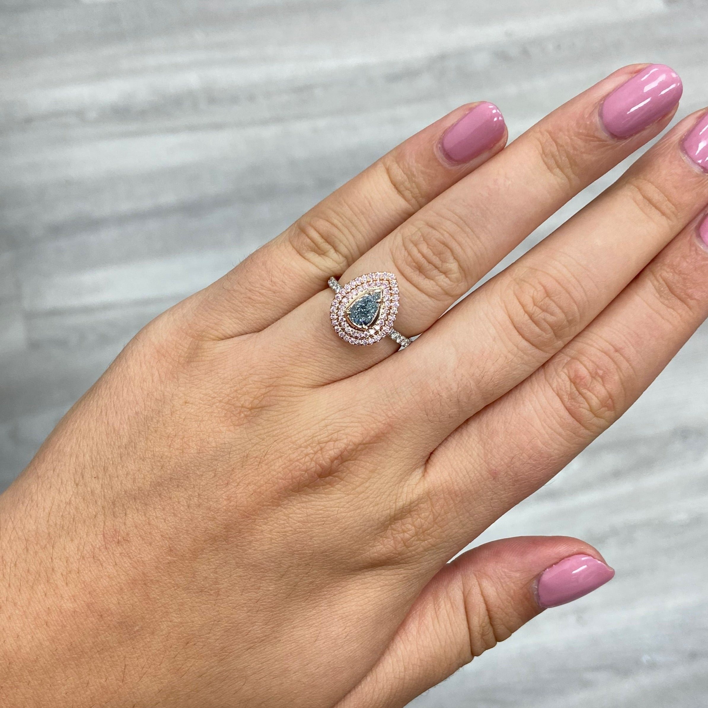 0.70ct Blue Pear Diamond Ring
