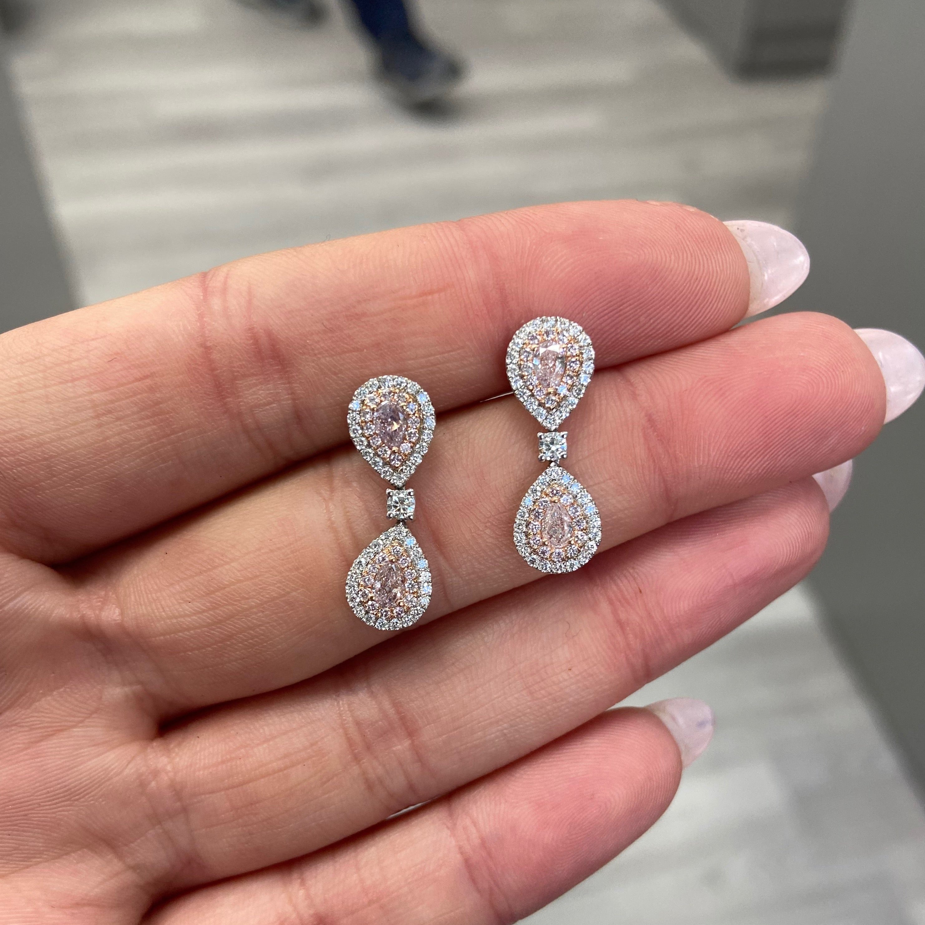 1.20ct Pink Pear Diamond Earrings