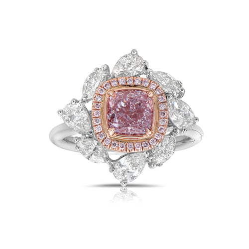 pink diamond ring. pink cushion ring. light pink cushion diamond