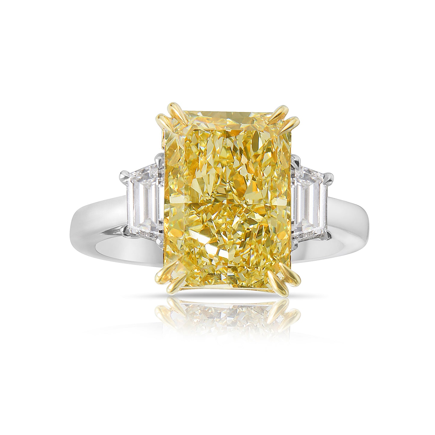Elongated Radiant yellow diamond ring. Long Radiant Yellow Diamond