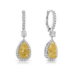 4ct Light Yellow Pear Diamond Earrings