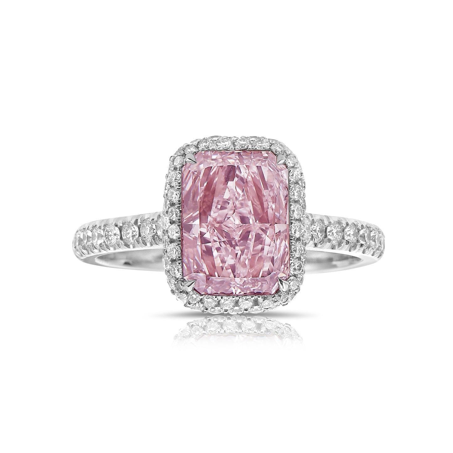 pink diamond ring. pink radiant cut diamond. light pink diamond