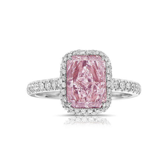 pink diamond ring. pink radiant cut diamond. light pink diamond