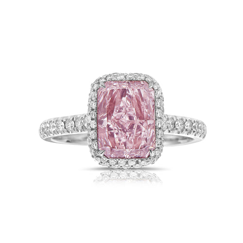 pink diamond ring. pink radiant cut diamond. light pink diamond