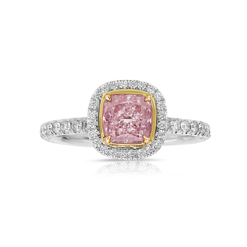 Ethereal pink diamond ring. pink diamond cushion. light pink diamond.