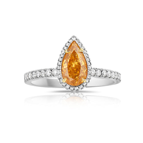 Unique orange diamond ring. orange pear shape diamond.