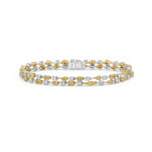 Fancy intense yellow diamond bracelet. Yellow diamond multi shape bracelet. Yellow diamond tennis bracelet. Canary diamond bracelet. Yellow diamond mutl shape. Natural yellow diamond bracelet.