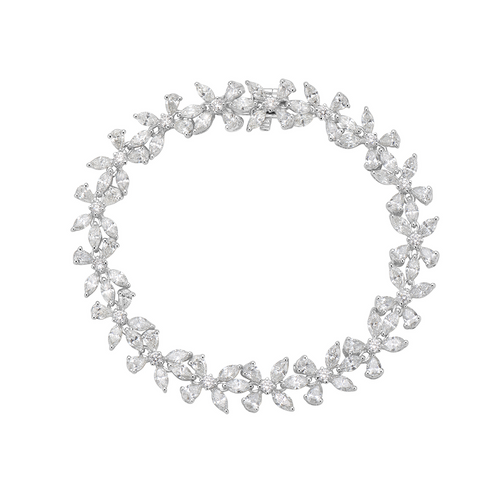 Elegant white diamond bracelet. tennis bracelet. floral diamond bracelet.