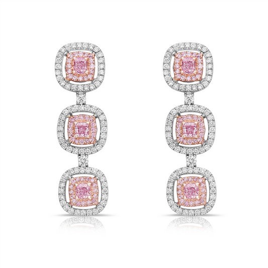 Light pink diamond earrings. Light pink earrings. Natural light pink diamond earrings. Gia certified light pink diamond earrings. Natural pink diamonds