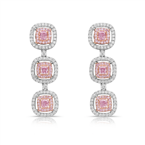 Light pink diamond earrings. Light pink earrings. Natural light pink diamond earrings. Gia certified light pink diamond earrings. Natural pink diamonds