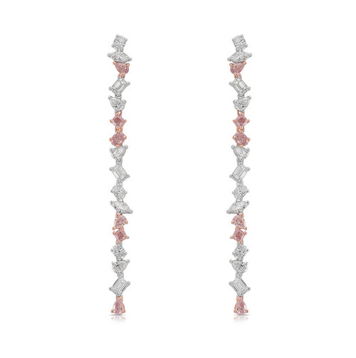 Pink diamond bracelet. Pink diamond earrings. Simple diamond earrings. Multi shape diamond earrings.