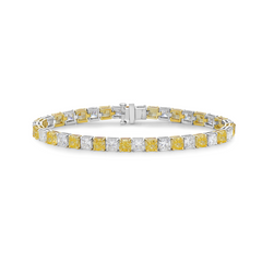 yellow diamond bracelet. alternating yellow diamond bracelet. cushion