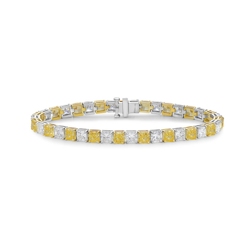 yellow diamond bracelet. alternating yellow diamond bracelet. cushion