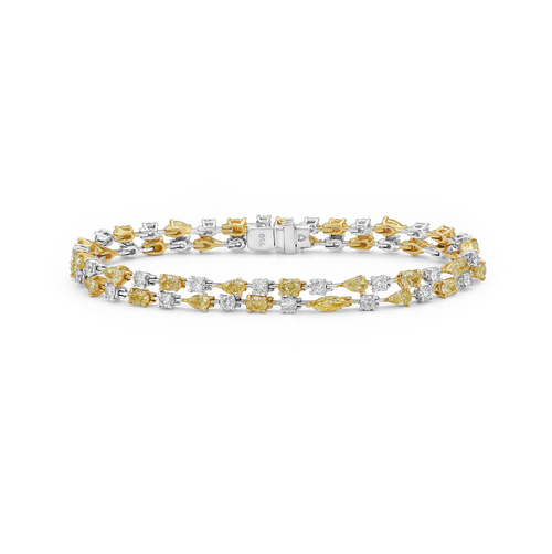 Fancy intense yellow diamond bracelet. Yellow diamond multi shape bracelet. Yellow diamond tennis bracelet. Canary diamond bracelet. Yellow diamond mutl shape. Natural yellow diamond bracelet