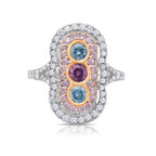 Pink diamond ring. pink diamond cushion. light pink diamond. Blue diamond ring. Pink diamond jewelry. Blue diamond jewelry.