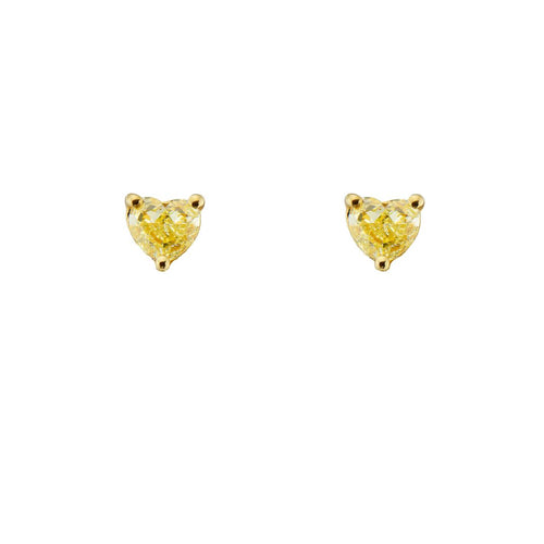 Unique Yellow diamond hearts. Yellow diamond studs. Yellow diamond earrings. Heart diamond earrings.