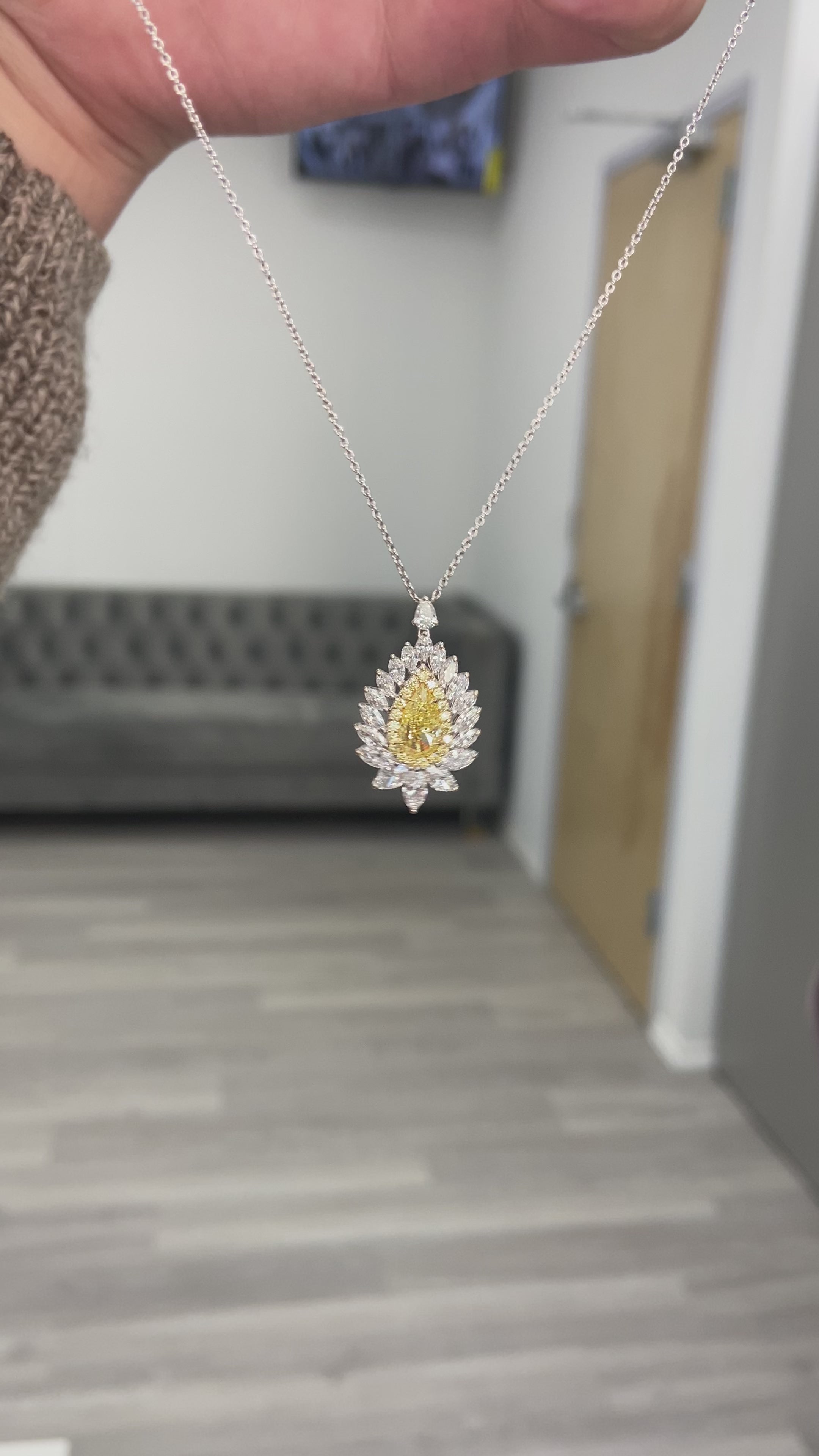 1ct GIA Fancy Intense Yellow Diamond Pear Shape Pendant