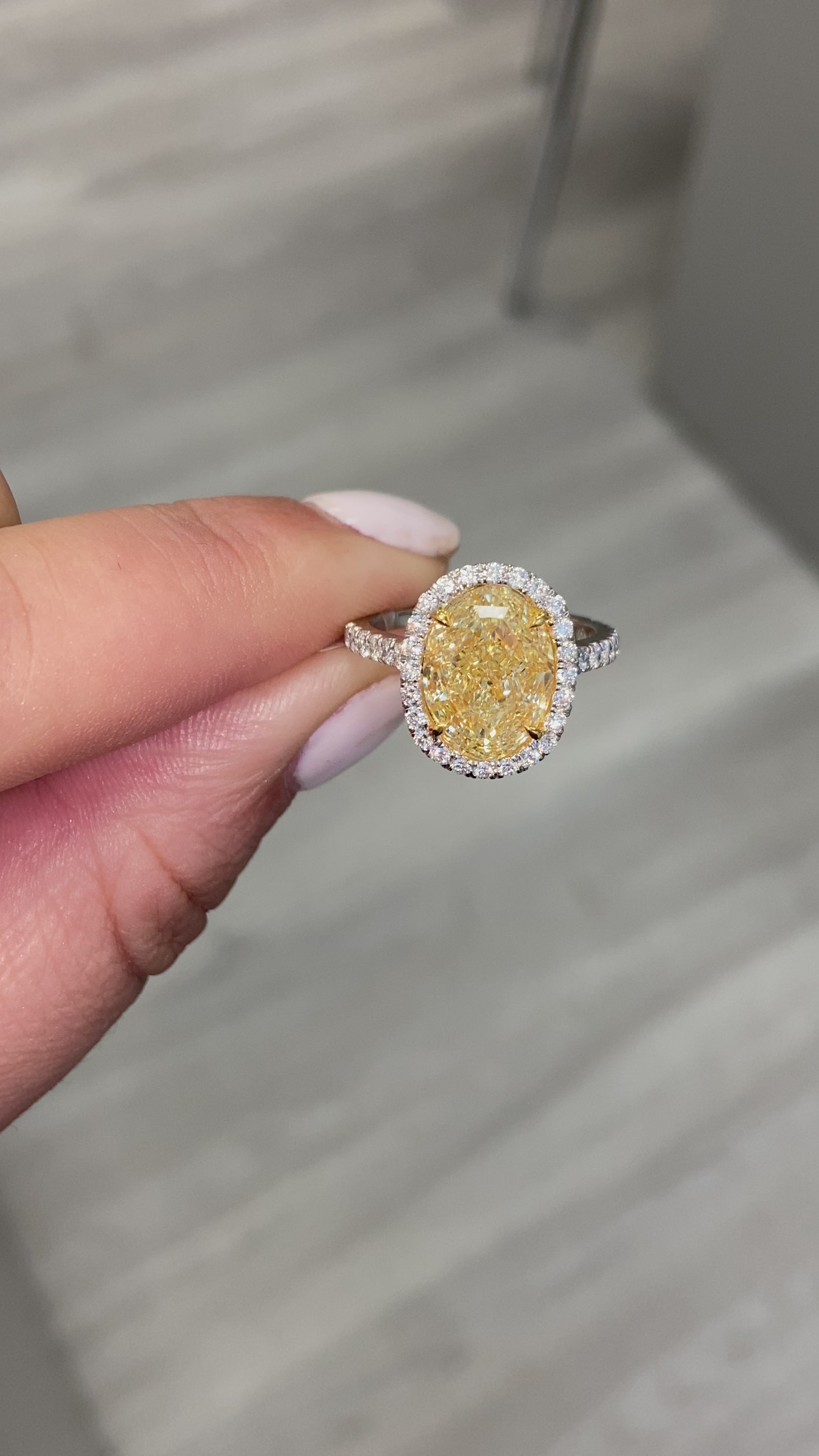 5.03ct Light Yellow Oval Halo Diamond Ring