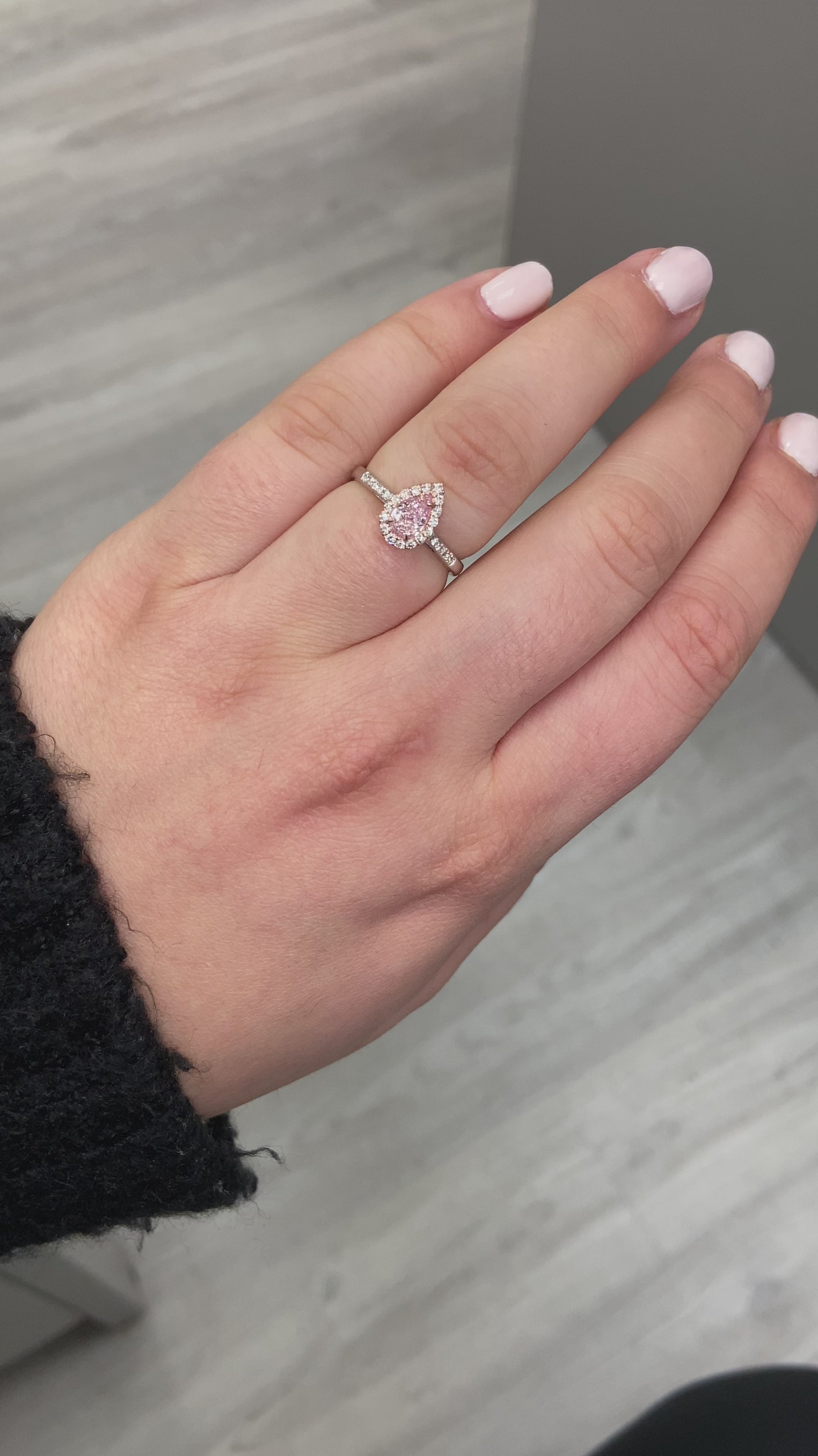  Pink diamond ring. pink diamond engagement ring. light pink diamonds. light pink pear shape. diamond ring. Pear diamond ring.