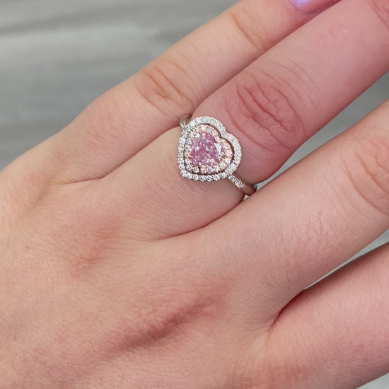 Pink diamond heart shape ring. 1.06 Carat Light Pinkish Brown Heart Shape Diamond SI1 Clarity  Surrounded by 0.42 Carat of Whites Handmade in 18k Gold Handmade in NYC GIA Certified Diamond