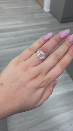 Pink diamond ring, radiant cut ring, natural pink diamond, pink radiant cut, pink diamond ring, natural pink diamond, three stone diamond ring