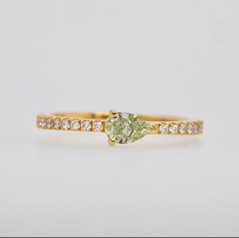 Fancy Green Pear Shape Diamond Stackable Ring