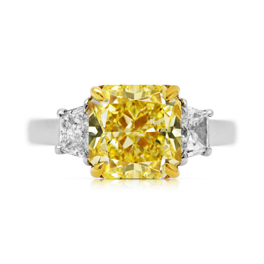 3.54ct Fancy Intense Yellow Diamond Three Stone Ring