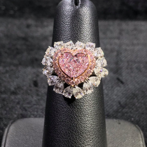 1.65ct GIA Faint Pink VVS1 Heart Shape Handmade Diamond Ring (3.31 Carats Total Diamonds)